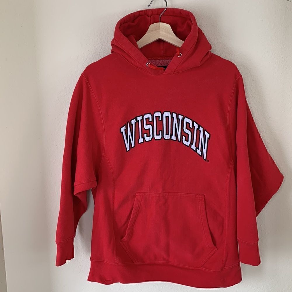 WISCONSIN BADGERS Sweatshirt Red Pullover Hoodie Mens Small Steve Barrys‎
